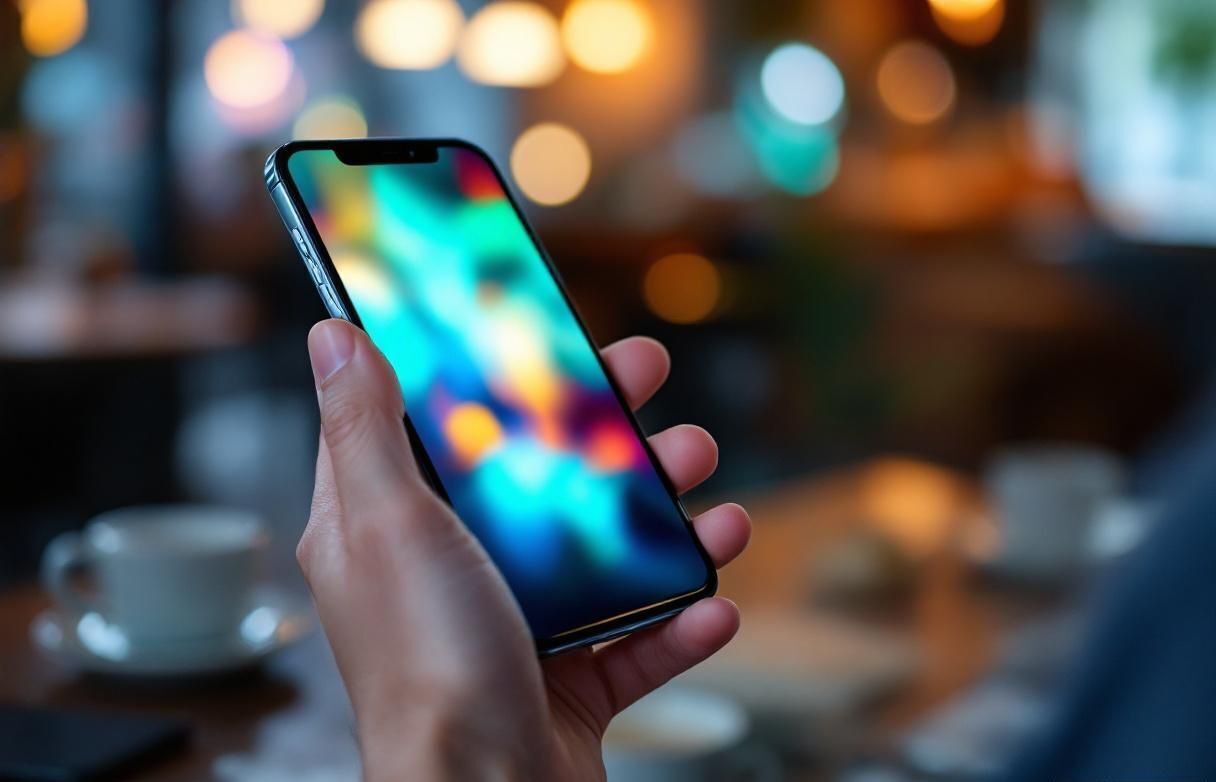Close up of hands holding smartphone with glowing text message notification