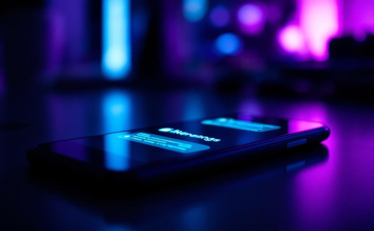 Smartphone screen glowing with incoming text message notifications in dark ambient lighting