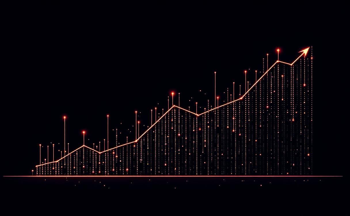 Upward trending growth chart with subscriber milestones on dark background