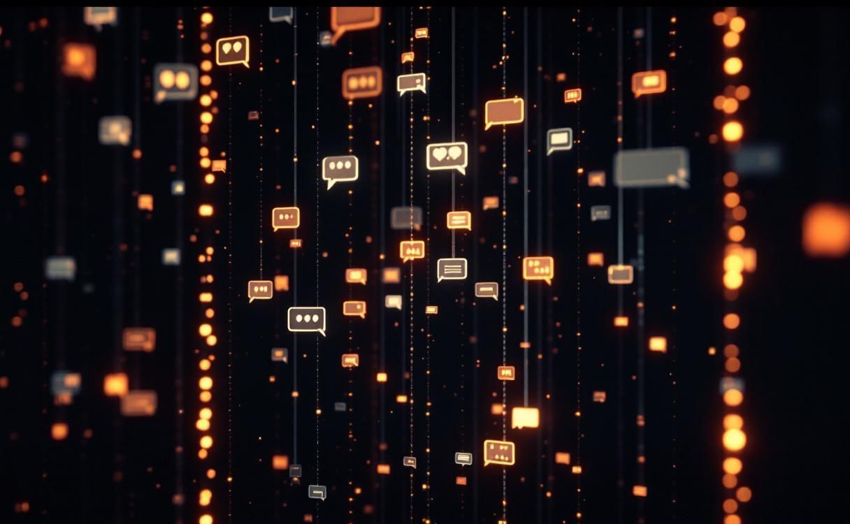 Threaded conversation view with message bubbles cascading in conversational commerce style