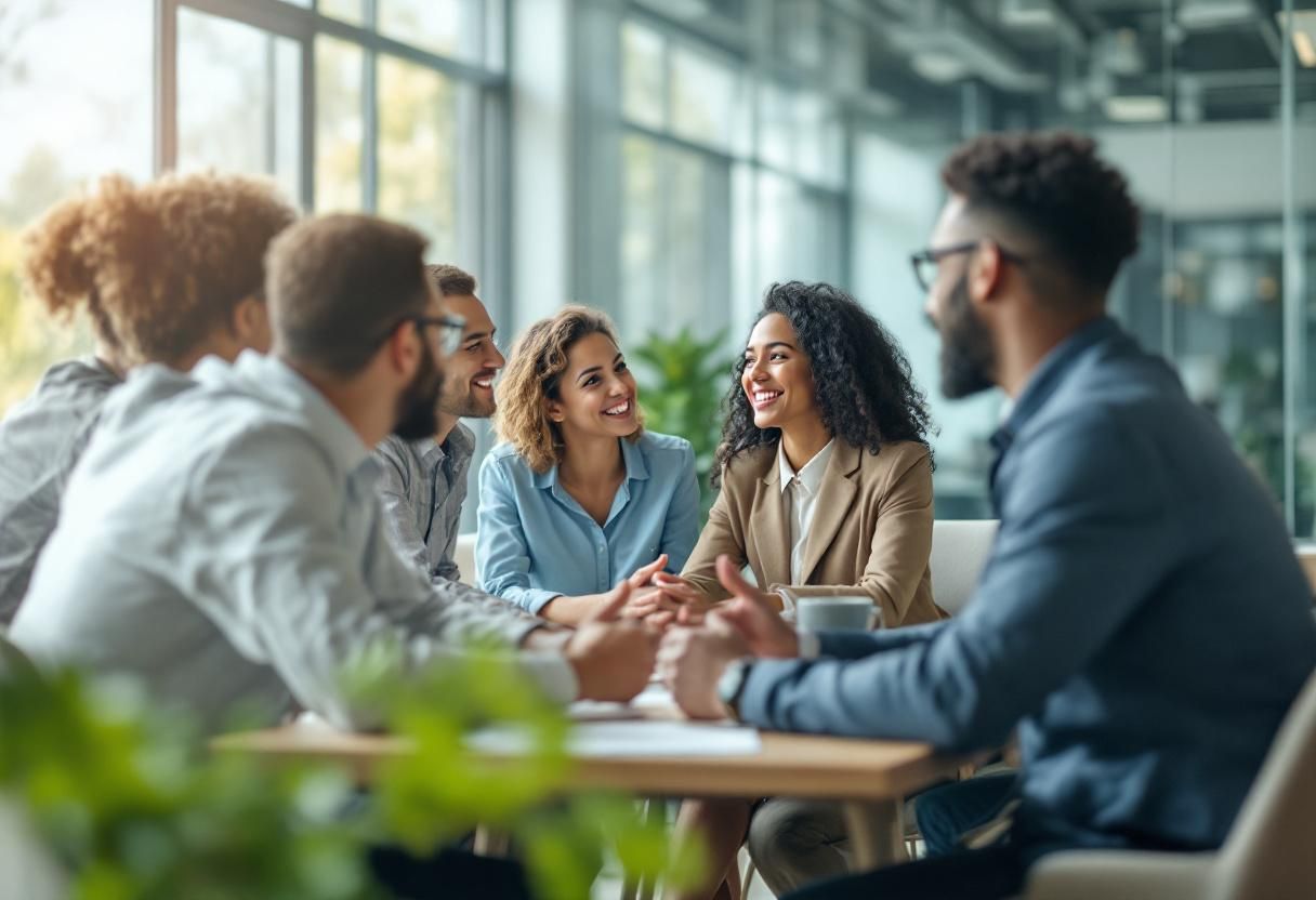 Marketing team reviewing RCS campaign performance metrics and conversion data in strategy meeting