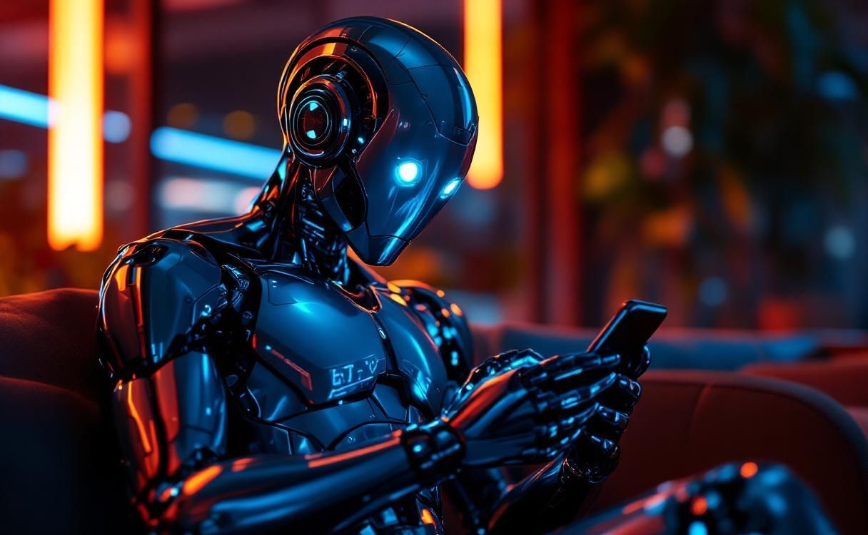 Chrome android typing on a smartphone with neon accents