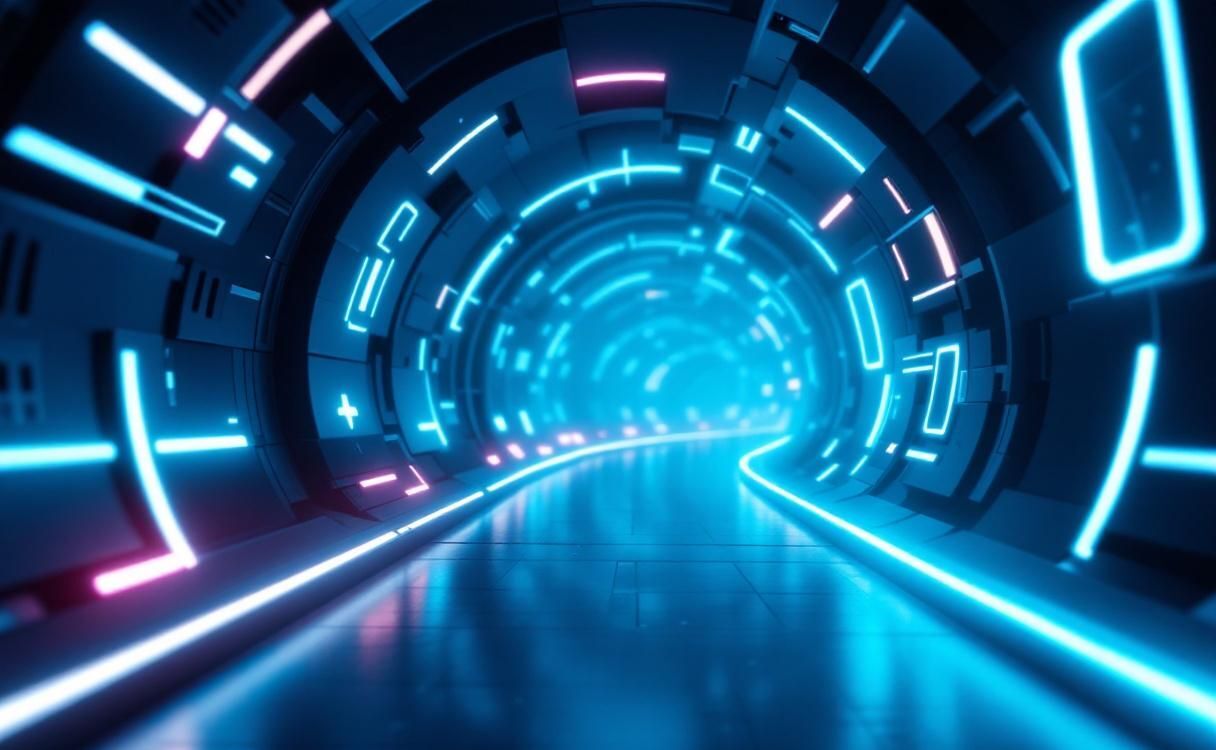 Futuristic tunnel made of glowing message notification shapes