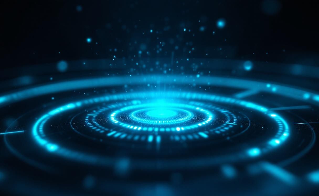 Phone radiating concentric rings of cyan light energy