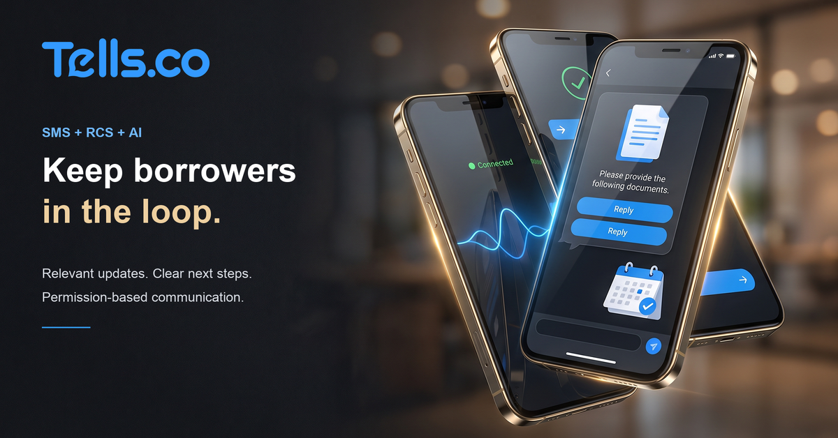Conceptual Tells.co borrower communications on messaging and voice interfaces.
