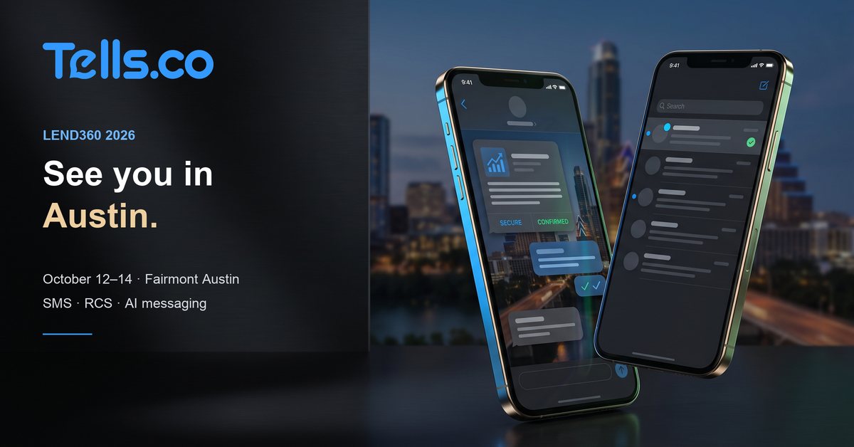 Tells.co at LEND360 in Austin with conceptual SMS and RCS phones.